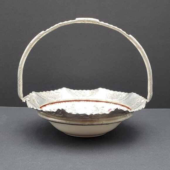 Farber & Shlevin Floral Bowl in Aluminum Basket Tulip Handled Candy Dish - Picture 2 of 6